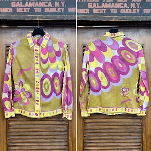 Vintage 1960’s Emilio Pucci Original Mod Cotton Op Art Shirt Blouse Top, Made in Italy, 60’s Vintage Clothing