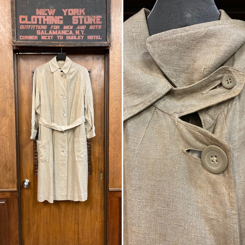 Vintage Antique 1910s Edwardian Chinstrap Linen Duster Coat, Vintage Duster Coat, Workwear Jacket, Vintage 1910s Coat, Edwardian Coat image 1