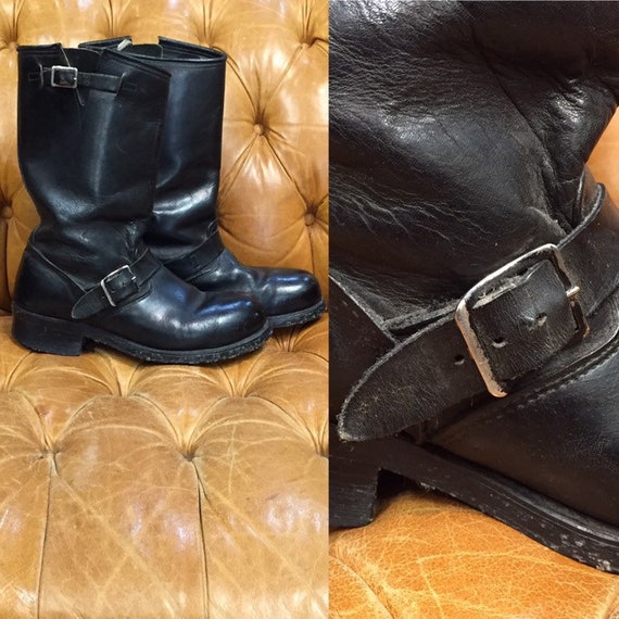 Vintage 1960’s, Black Leather Boots, Motorcycle Bo