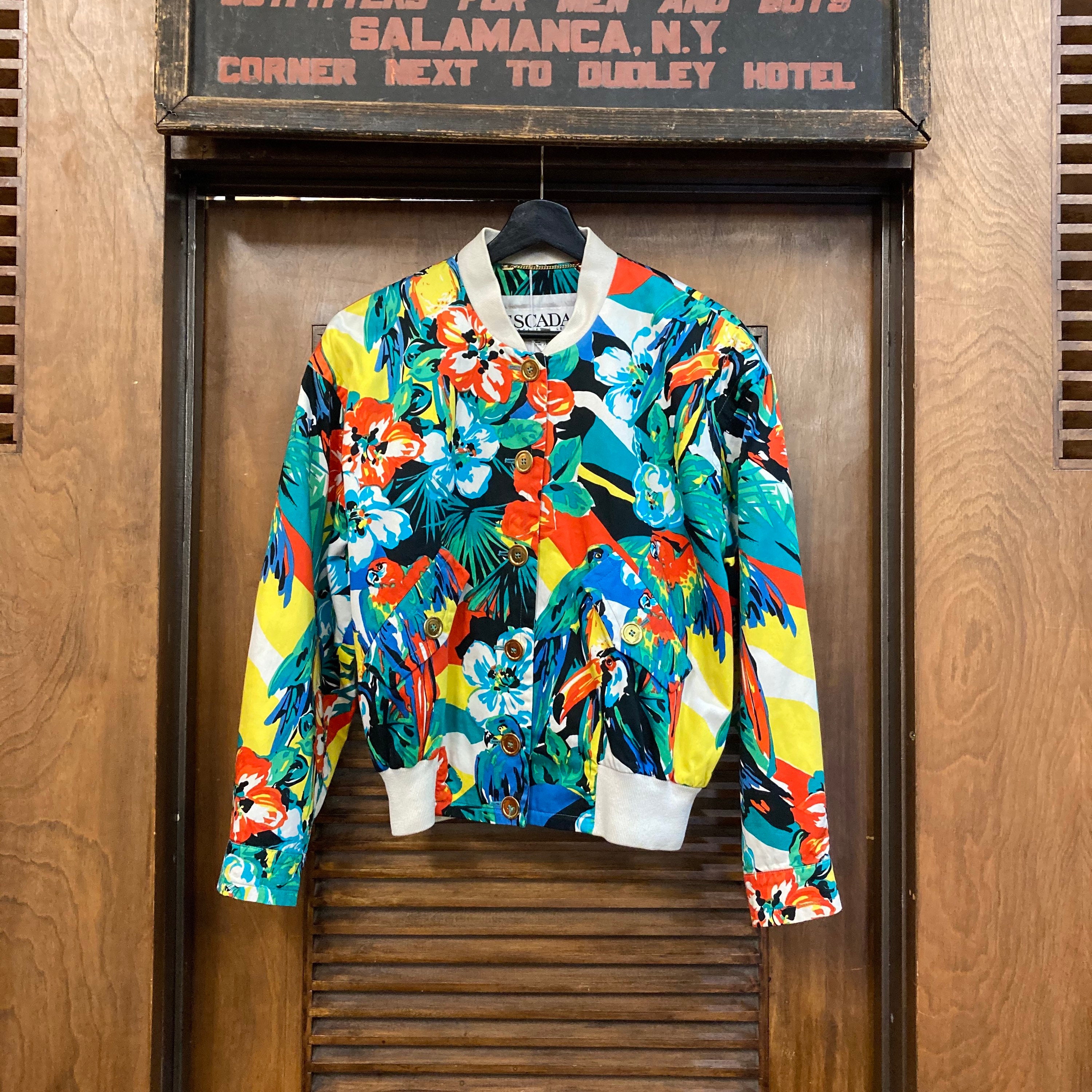 Vintage 1980's “escada” Label Floral Parrot Bomber Jacket