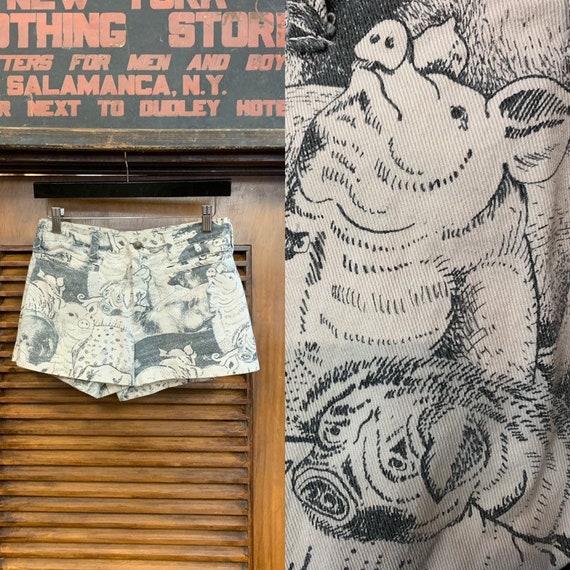 Vintage 1960's Pop Art Pig Print Shorts, Vintage C