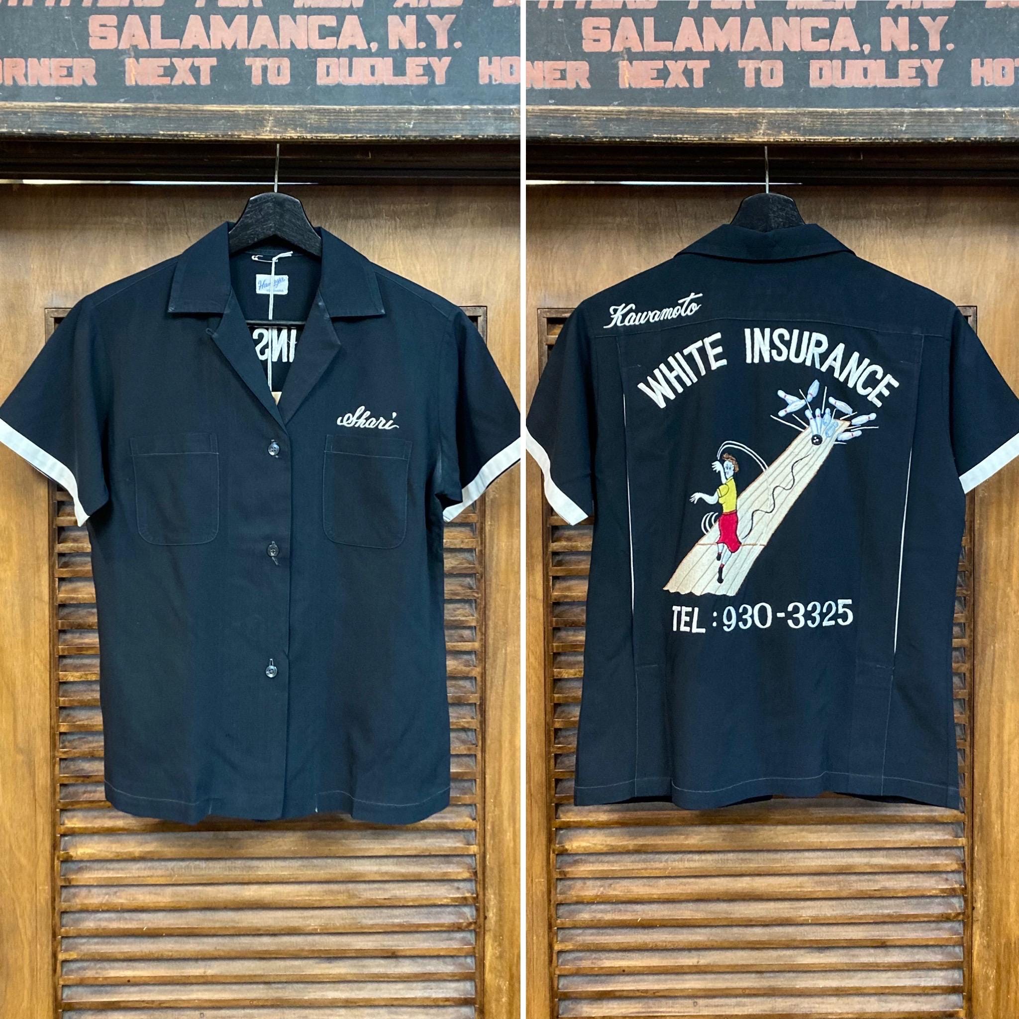 ウェア・シャツ 60s BOWLING Shirts Vintage 1960's Jet Black Japan Souvenir Cotton Embroidery