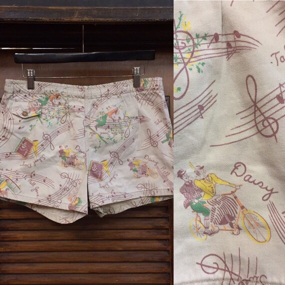 Vintage 1940’s Nursery Rhyme Print Swim Trunks w32