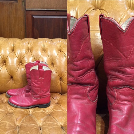Vintage 1960’s, Justin Boots, Red Leather cowboy b