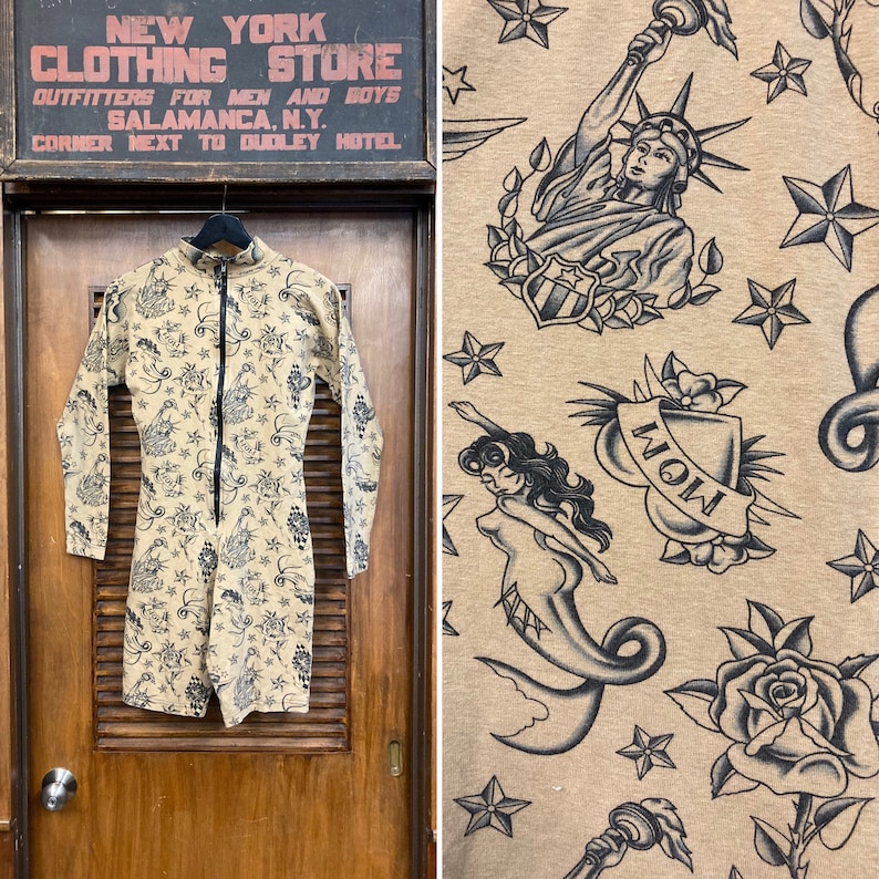Vintage 1990’s Betsey Johnson Tattoo Art Romper Playsuit, Vintag Vintage 1990’s Betsey Johnson Tattoo Art Romper Playsuit, Vintag