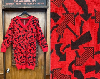 Vintage 1980s “Dressy Tessy” Atomic Krazy Street Sign Arrow Knit Sweater Dress, New Wave, Vintage Sweater Dress, Knit Dress, Arrows, 1980’s