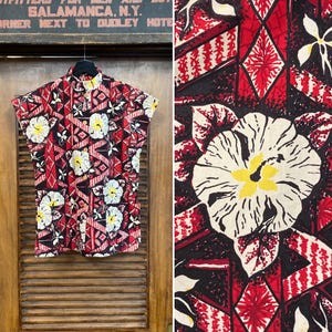 Vintage 1950’s Original “Surfriders” Tiki Cotton Teatimer Hawaiian Shirt Top, 1950’s Shirt, Cabana