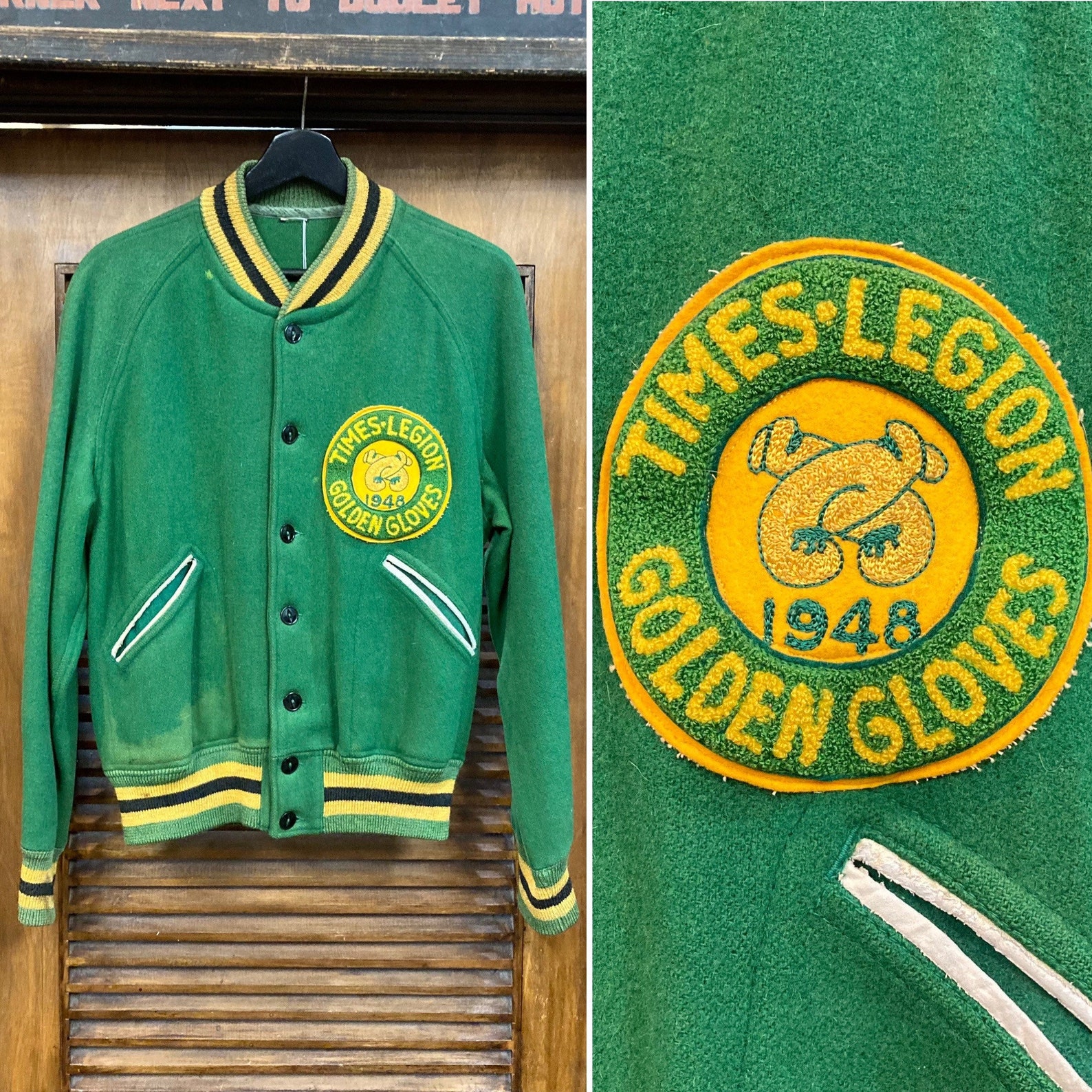 Vintage 1940s Golden Gloves Boxing Athletic Varsity Wool Etsy