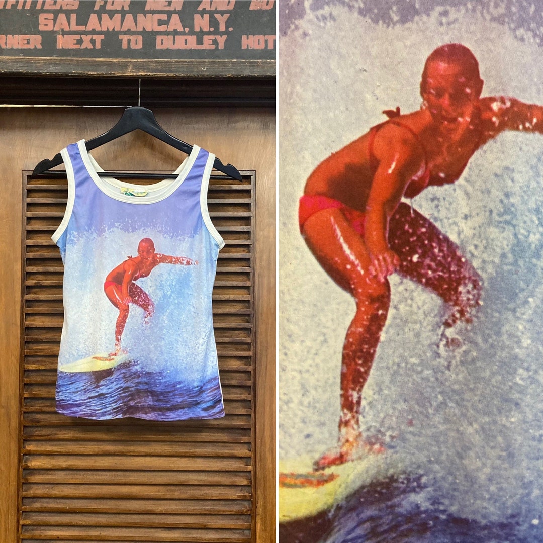 Vintage 1970s Photo Print Tank Top Tee Shirt With Woman Surfer, 70s Tank Top, Vintage Surf Top, Vintage Top, Vintage Clothing - Etsy Vintage 1970s Photo Print Tank Top Tee Shirt With Woman Surfer, 70s Tank Top, Vintage Surf Top, Vintage Top, Vintage Clothing - Etsy