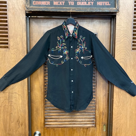 トップス 1950s black rayon gabardine shirt Campus 1940s 1950s Vintage Gabardine Shirt Black Rayon Size