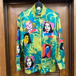 Vintage 1980s Escada Label Chaplin Garbo Pop Art Silk Shirt, 80s New Wave, Vintage Pop Art, Vintage Silk Shirt, Vintage Clothing image 3