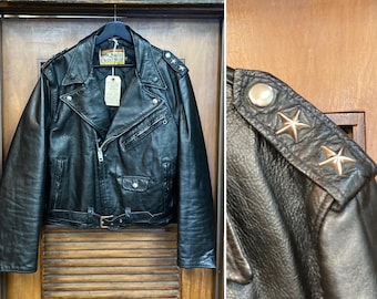 Vtg 50s Penneys Brown Distressed Horsehide Leather Bomber Jacket
