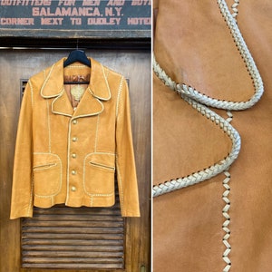 Veste en cuir souple hippie à bascule NBL « North Beach » vintage des années 1960, vêtements vintage des années 60