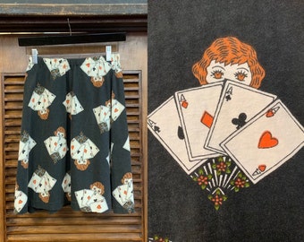 Vintage 1980's Four Aces & Faces Knit Skirt, Vintage Clothing, Playing Card Print, Vintage Novelty Print, Playing Cards, Vintage 1980's