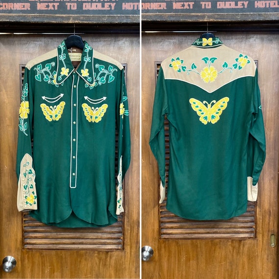 Vintage 1940s frontex Butterfly Western Cowboy Embroidery Rayon Rockabilly Shirt, Amazing Rodeo Style, 40s Vintage Clothing - Etsy Vintage 1940s frontex Butterfly Western Cowboy Embroidery Rayon Rockabilly Shirt, Amazing Rodeo Style, 40s Vintage Clothing - Etsy