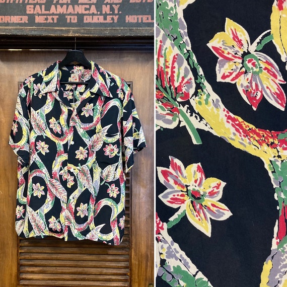 Vintage 1940’s Size XL “Ashfield” Rayon Hawaiian S