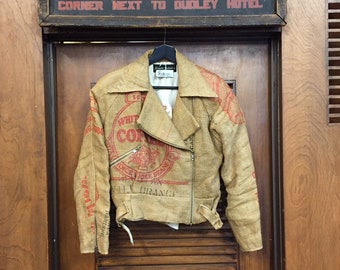 Vintage 1980's Coffee Bean Sack Motorcycle Style Jacket