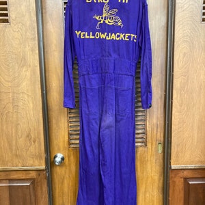 Vintage 1930s Yellow Jackets Athletic School Purple Workwear Outfit, Vintage 1930s Coveralls, Vintage Workwear, Chainstitch, Embroidered image 10