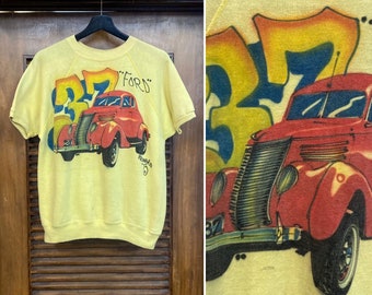 Vintage 1970’s Original Hot Rod ‘37 Ford Airbrush Artwork Sweatshirt, Reinero Artist, Drag Race, 70’s Vintage Clothing