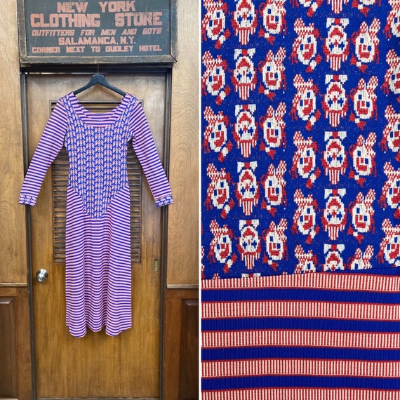 Vintage 1960’s Clown Novelty Design Mod Knit Maxi… - image 1