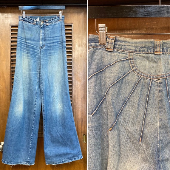 Vintage 1970’s Sun Pattern Denim Flare Jeans, 70’s
