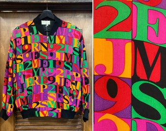 Vintage 1990’s “Spenser Jeremy” Pop Art Pattern Bomber Silk Jacket, 90’s Jacket, 90’s Silk Bomber, 90’s Pop Art, Vintage Clothing