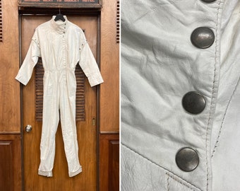 Vintage 1980’s White Leather New Wave Punk Jumpsuit Outfit, Vintage Jumpsuit, 1980s Style, White Leather, New Wave Style, Leather Jacket,