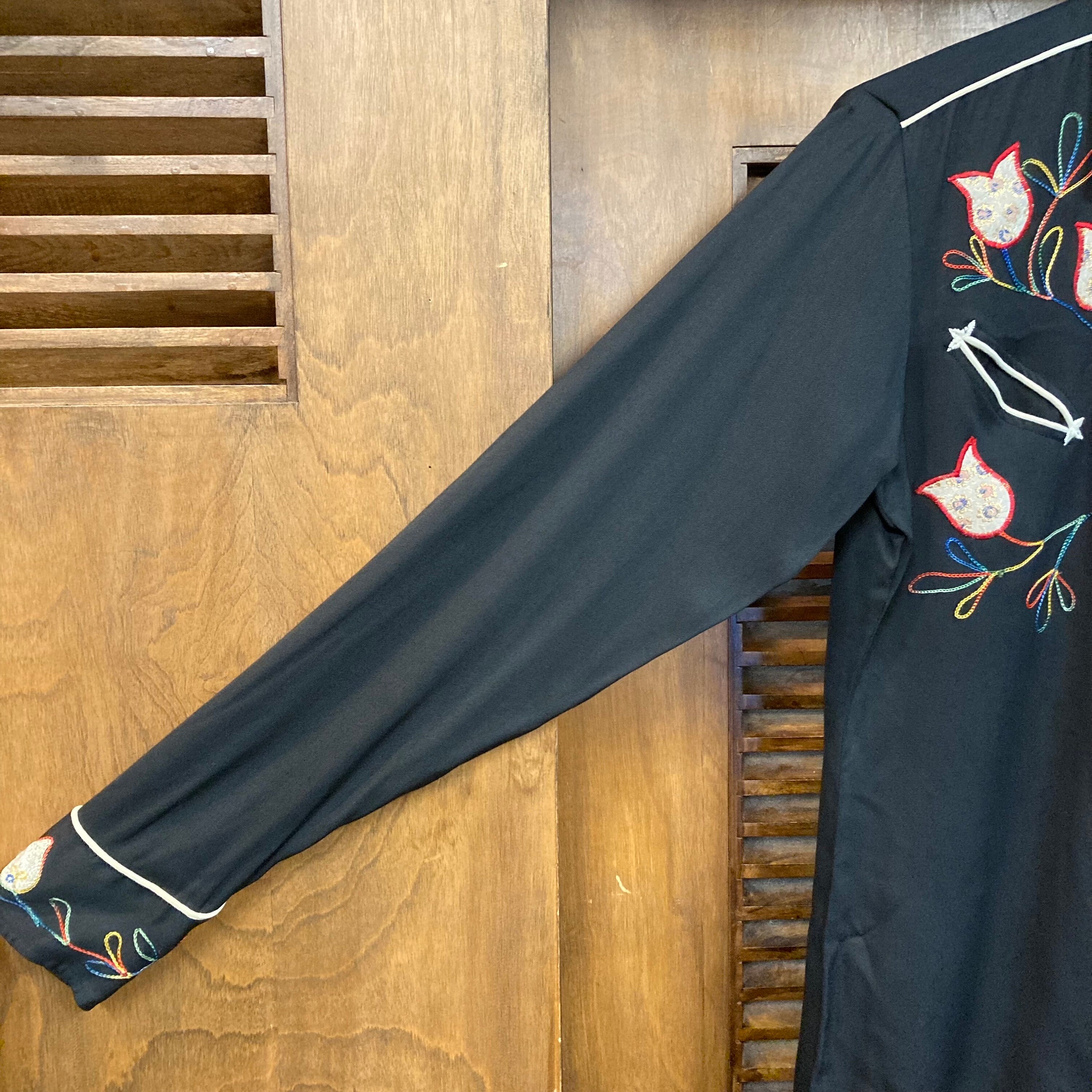Vintage 1950's “miller” Jet Black Rayon Gabardine Western Vintage 1950's “miller” Jet Black Rayon Gabardine Western