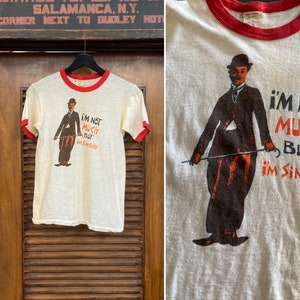 Vintage 1970s Charlie Chaplin Pop Art Silent Film Ringer T-Shirt, 70s Tee Shirt, Vintage Clothing image 1
