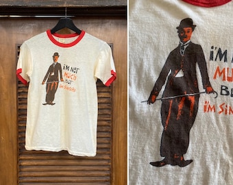 Vintage 1970’s Charlie Chaplin Pop Art Silent Film Ringer T-Shirt, 70’s Tee Shirt, Vintage Clothing