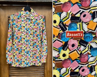 Vintage 1960’s Bassett’s Licorice Candy Glam Rock Mod Pop Art Shirt Top, U.K. Made, Original, 60’s Vintage Clothing