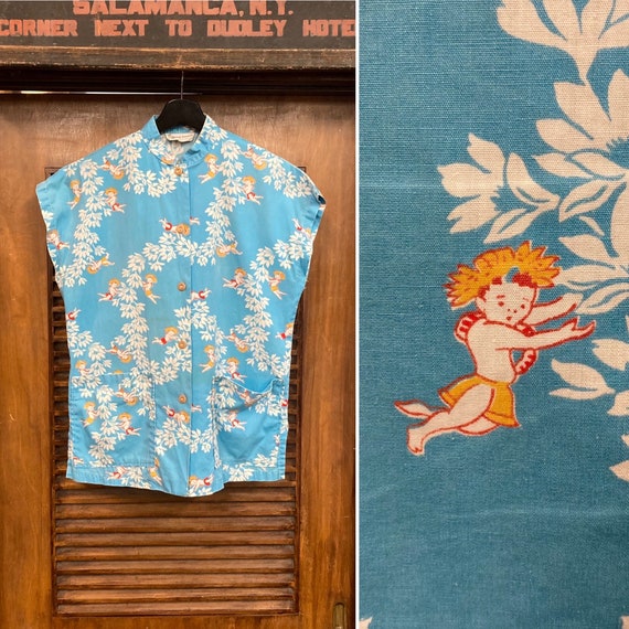 Vintage 1950’s Tiki Cherub Hawaiian Baby Cotton T… - image 1