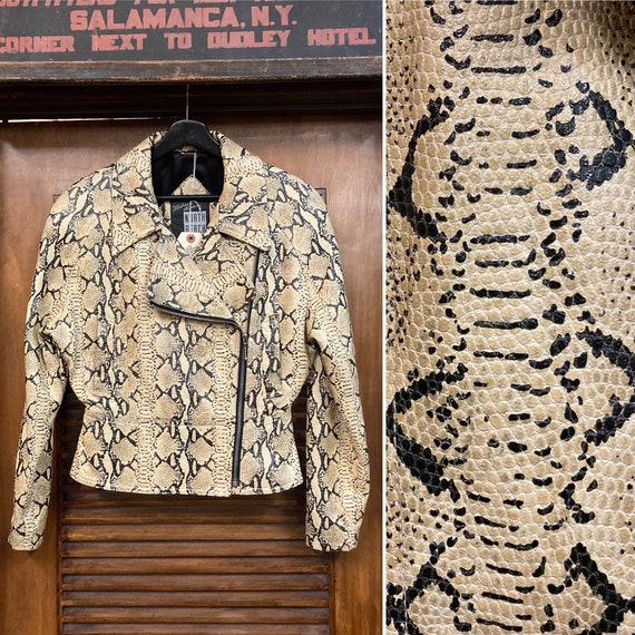 Vintage 1990’s “North Beach” Snakeskin Design Leather Jacket, 90’s Jacket, 90’s Leather, 90’s Animal Print, Motorcycle, Vintage Clothing