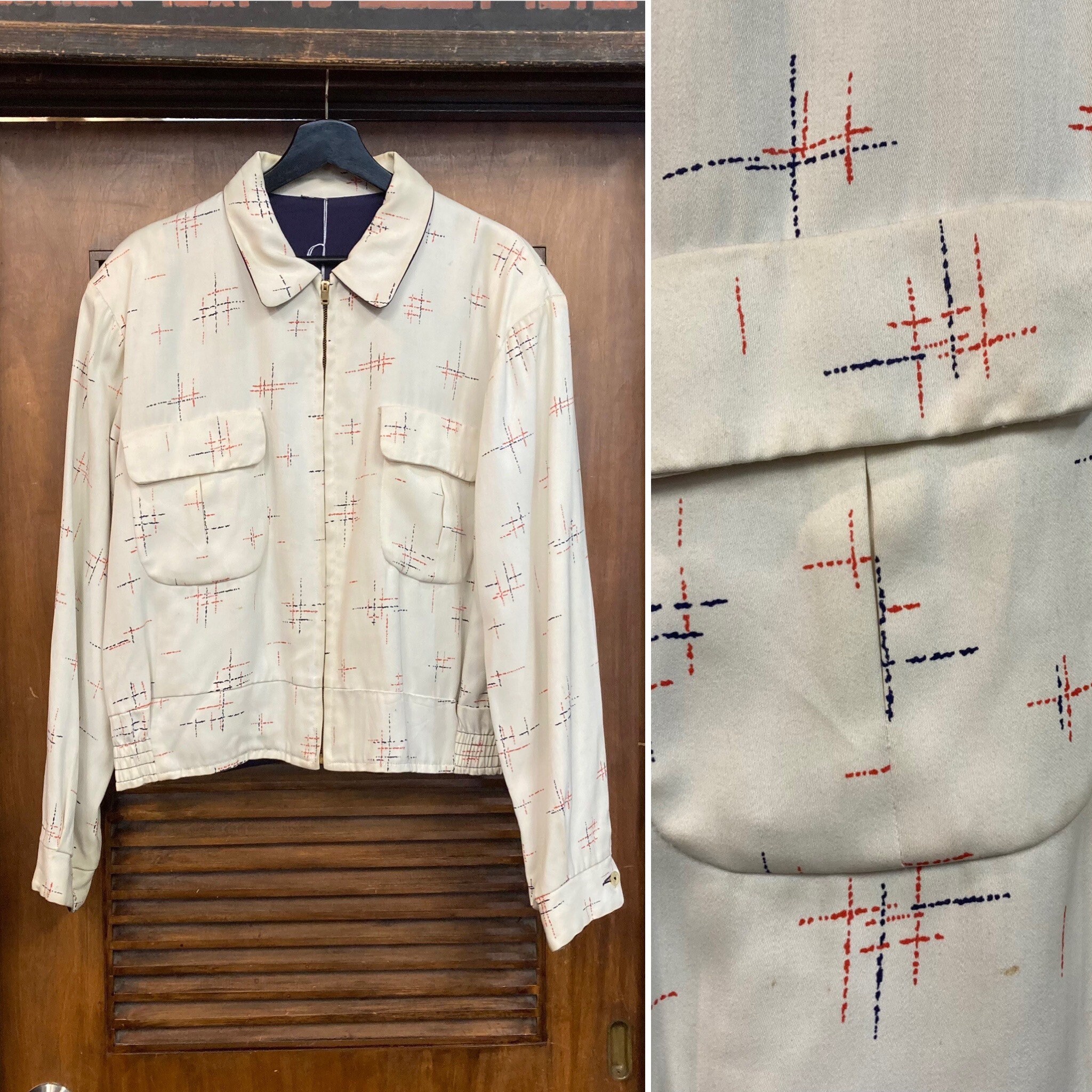 Vintage 1950's Size L Atomic Fleck Flap Pocket Gabardine Vintage 1950's Size L Atomic Fleck Flap Pocket Gabardine