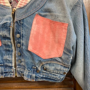 Vintage 1980s Too Cute Betty Boop Pudgy Dog Denim Patchwork Cropped Bomber Jacket, 80s Jean Jacket, Vintage Clothing image 7