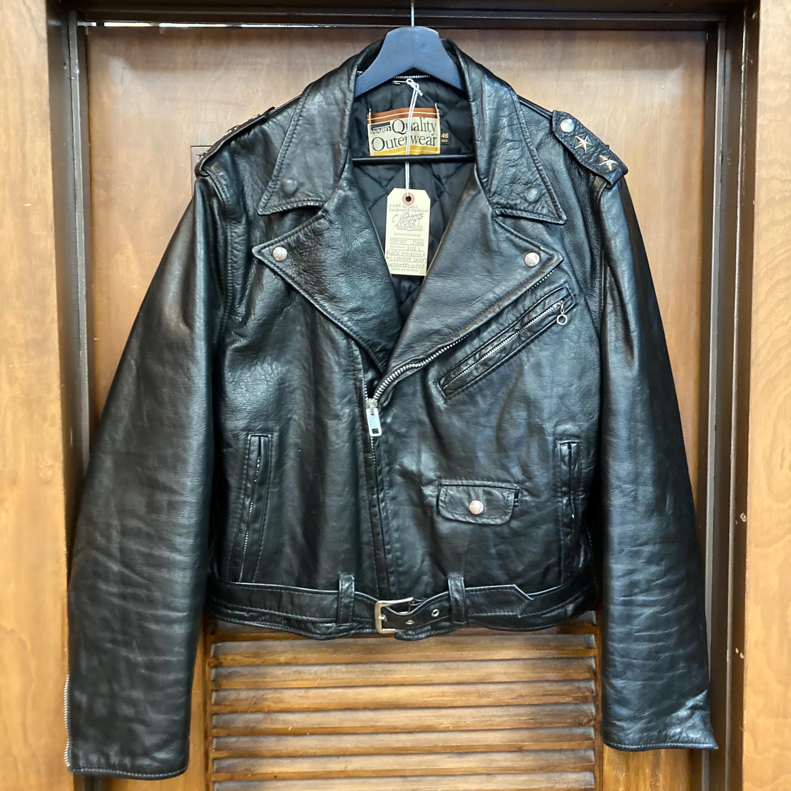 Vintage 1960's Size L Black Motorcycle MC Leather Jacket