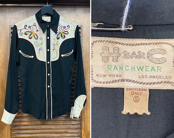 Vintage 1940's “H Bar C” Jet Black Western Cowboy Gabardine Vintage 1940's “H Bar C” Jet Black Western Cowboy Gabardine