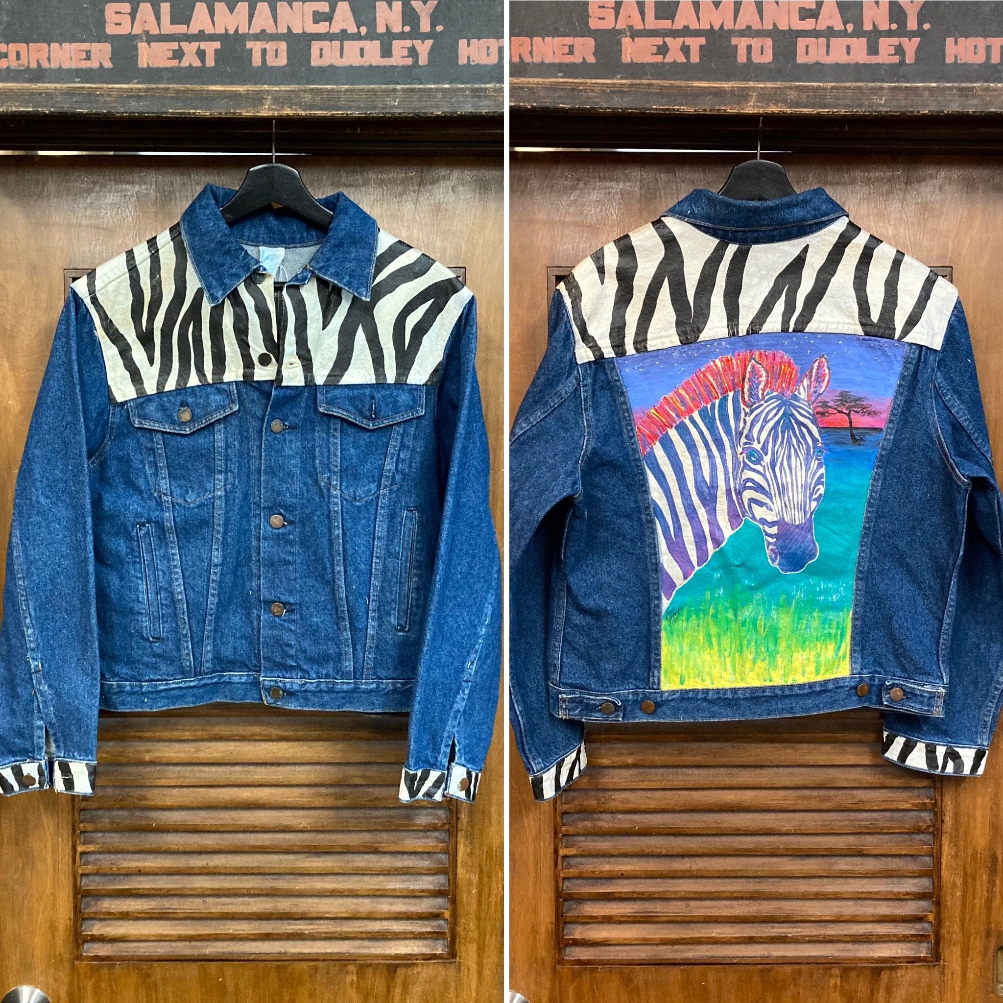 Vintage 1980's Dated 1989 Zebra Painted Artwork Denim Vintage 1980's Dated 1989 Zebra Painted Artwork Denim
