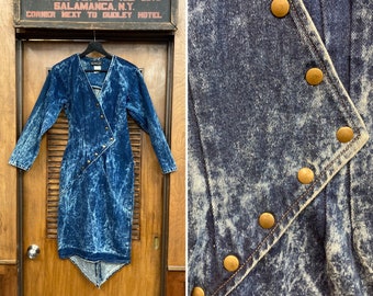 Vintage 1980’s Denim New Wave Avant Garde Style Snap Button Dress, Denim Dress, Avant Garde, 1980s New Wave, Stone Wash Denim, 1980s, 1990s