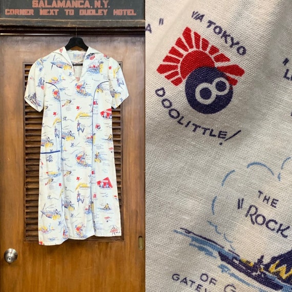 Vintage 1940's Printed World War 2 Novelty Dress,