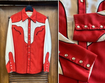 Vintage 1960’s “N. Turk” Cowboy Western Two-Tone Pearl Snap Rockabilly Stage Shirt, 60’s Vintage Clothing