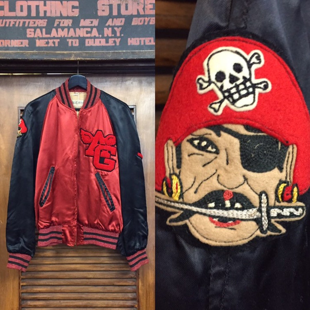 ジャケット・アウター 50s vintage jacket Vintage 1950's Pirate Patch Satin Jacket, Athletic Jacket