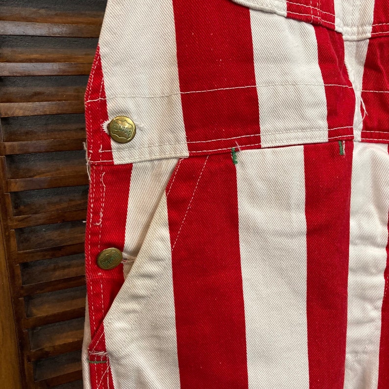 Vintage 1960s w32 Big Smith Red x White Stripe Denim Mod Pop Art Overalls, Jeans, Original, 60s Vintage Clothing image 7