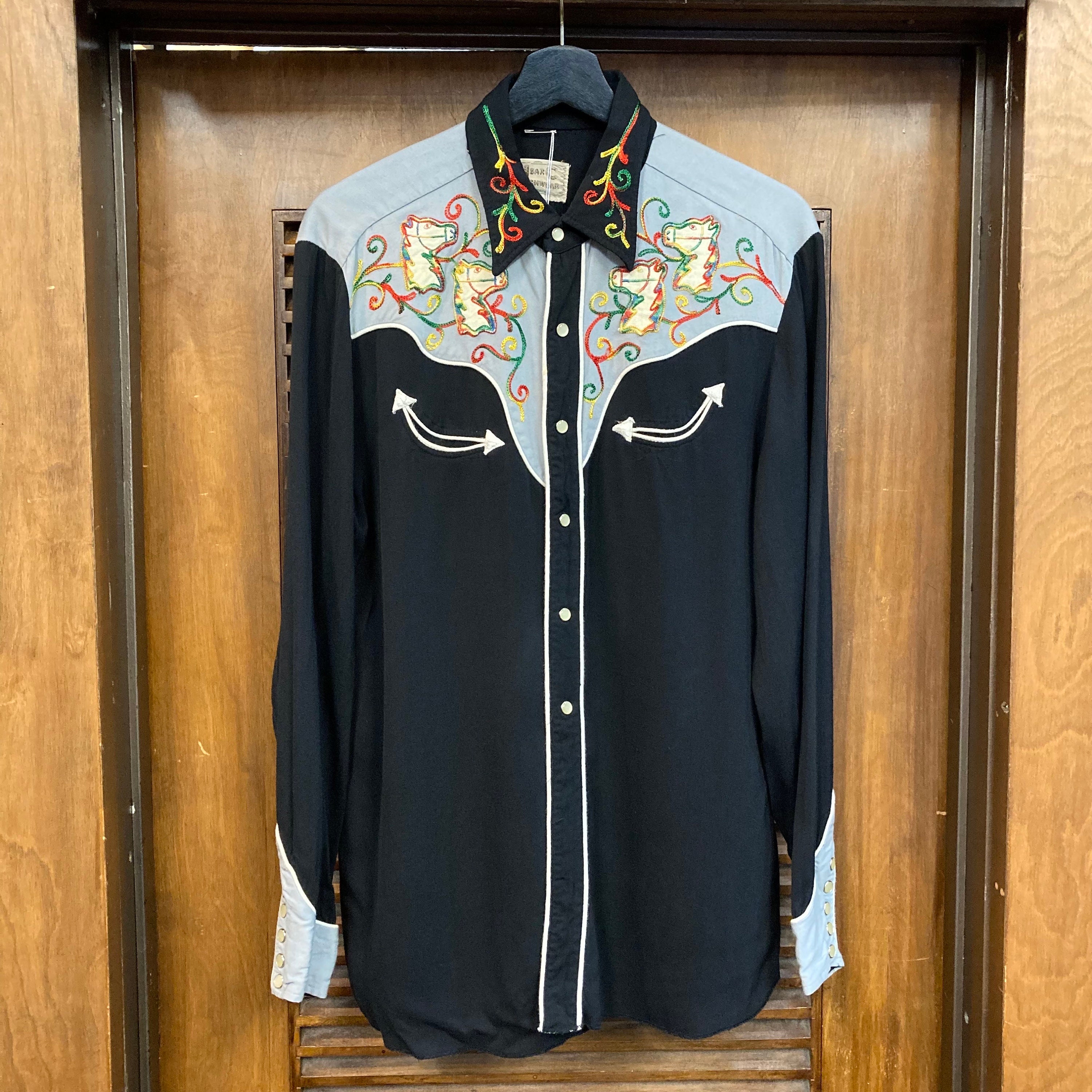 VintageOnHollywood Vintage 1950's H Bar C Horse Yoke Detail Rayon Gabardine Western Cowboy Rockabilly Shirt, 50's Snap Button Shirt, Vintage Clothing VintageOnHollywood Vintage 1950's H Bar C Horse Yoke Detail Rayon Gabardine Western Cowboy Rockabilly Shirt, 50's Snap Button Shirt, Vintage Clothing
