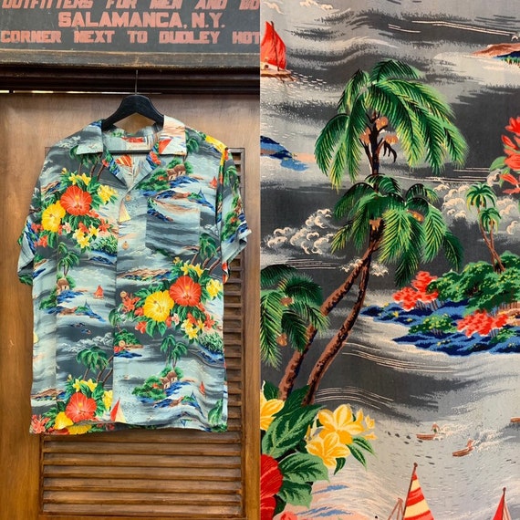 Vintage 1950's Royal Hawaiian Label Tropical Crepe