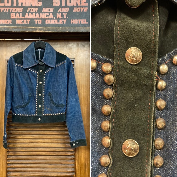 Vintage 1960’s Denim and Suede Studded Jacket, 60’