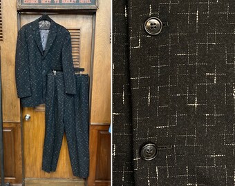 Vintage 1950’s Size L Atomic Fleck Wool Rockabilly Two Piece Suit, Jacket, Sportcoat, Blazer, Pants, Rockabilly Suit, 1950s Suit, Fleck,