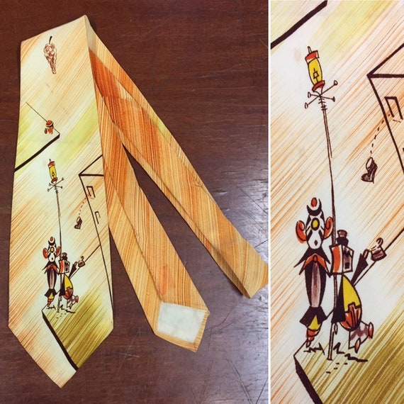Vintage 1940’s Necktie, Hand Painted Drunken Paupe
