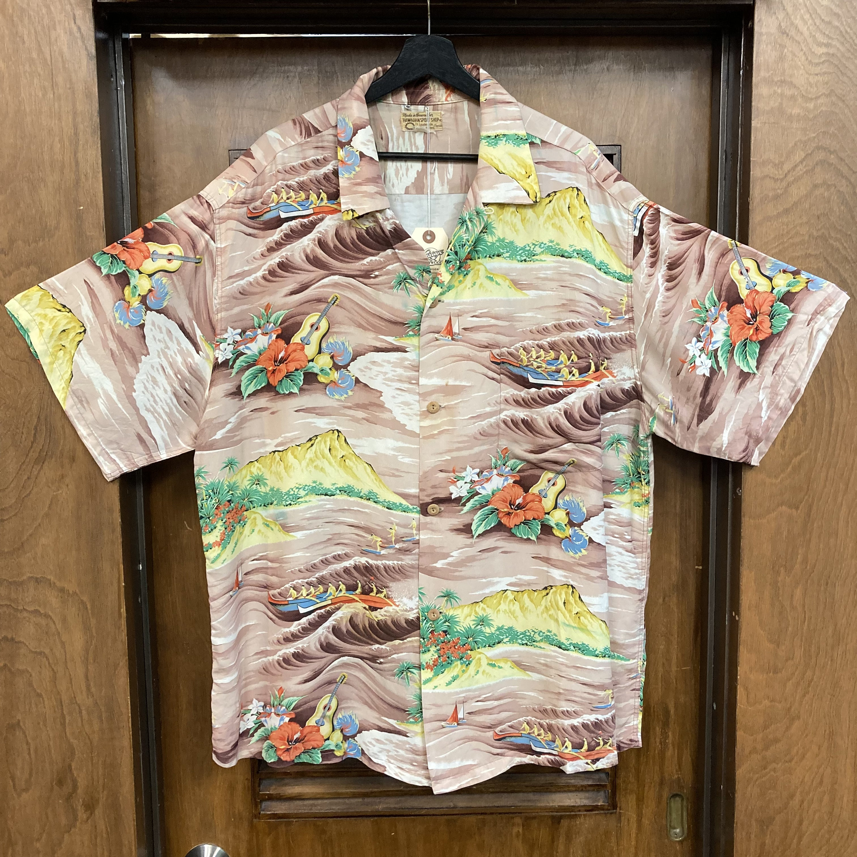 トップス 50s Reef rayon Hawaiian shirt Vtg Reef hawaiian shirt M cotton blend 50s bowling style