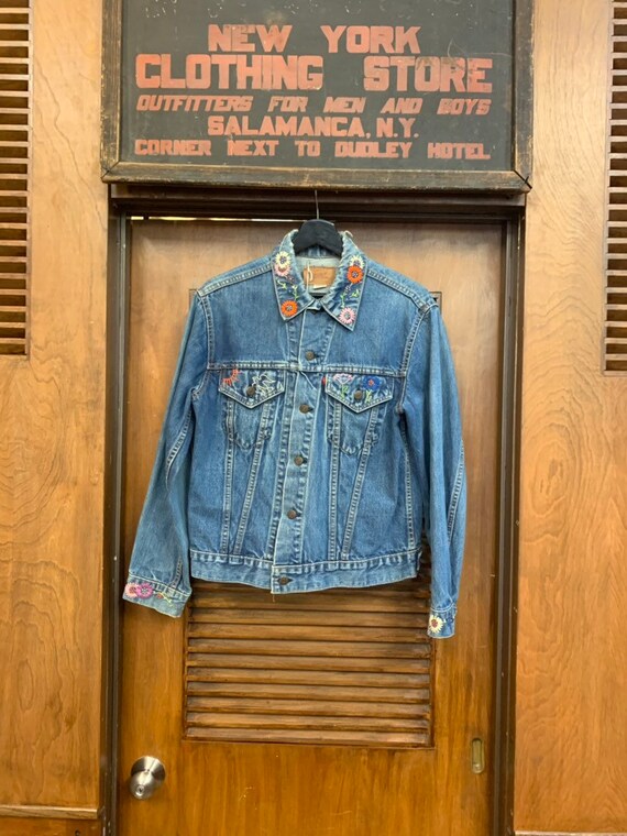 Vintage 1970's Levi's Denim Hippie Hand Embroidere
